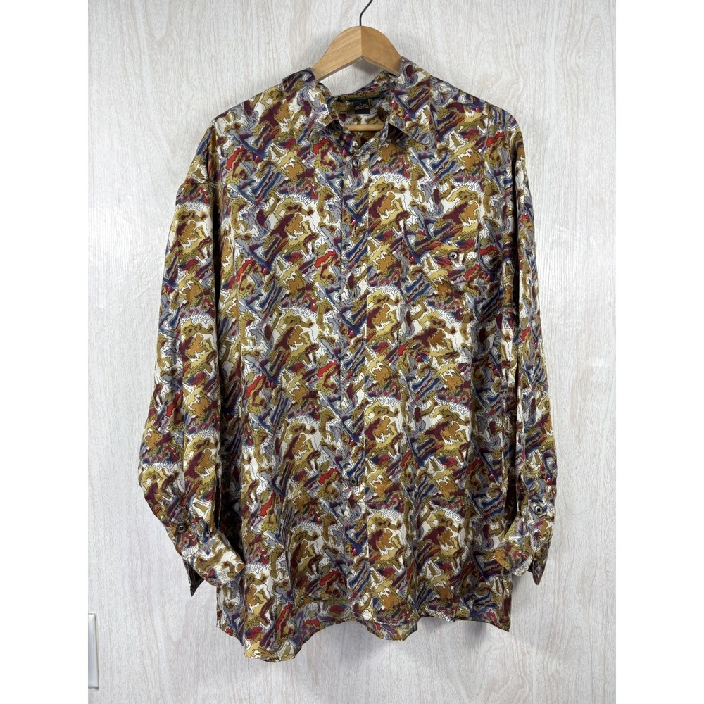 J Garcia Silk Shirt Mens L Abstract Art Jerry Garcia 90s Festival‎ Vintage